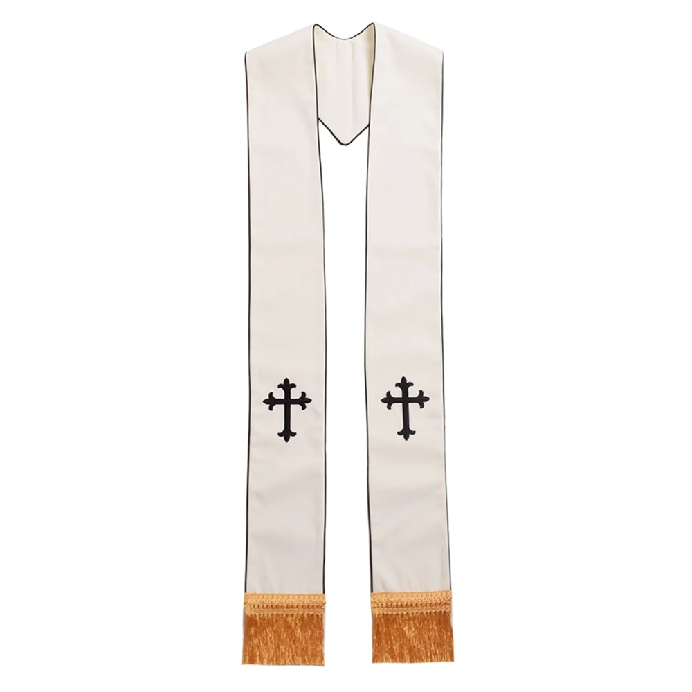 Schwarze Stola für Geistliche, Priesterkreuz, Bestickte Kostüme, Priesterstolen für Männer und Frauen mit Quastenmuster – Detail 8