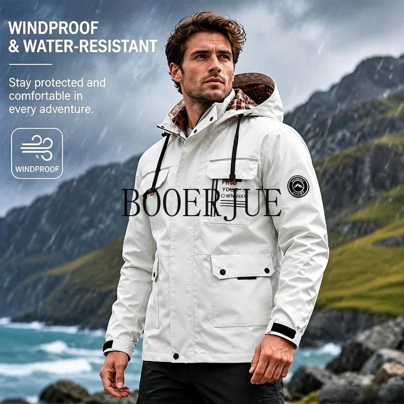 Outdoor Fashion Shell Jacket Hiking Camping Fall Plus Size Coat Casual Men Clothing Men's Windbreaker Jacket Hooded Waterproof