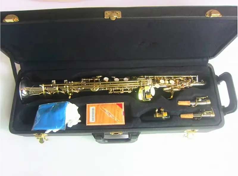 Brand new straight Soprano Saxophone W-037 B Flat Saxofone Musical Instruments Sax Nickel plated silver With Case Professional