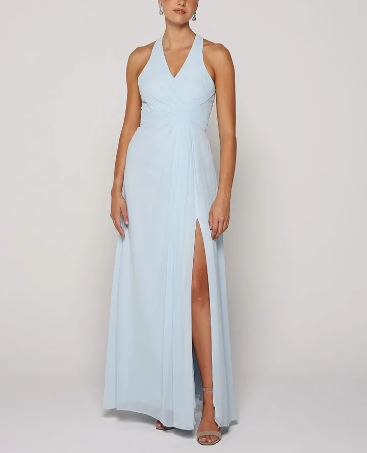 Customized V-neck Sleeveless Pleat Blue Wedding Party Dresses Vestidos Para Bodas Mujer Invitada Robe De Soirée Femme Chic Prom