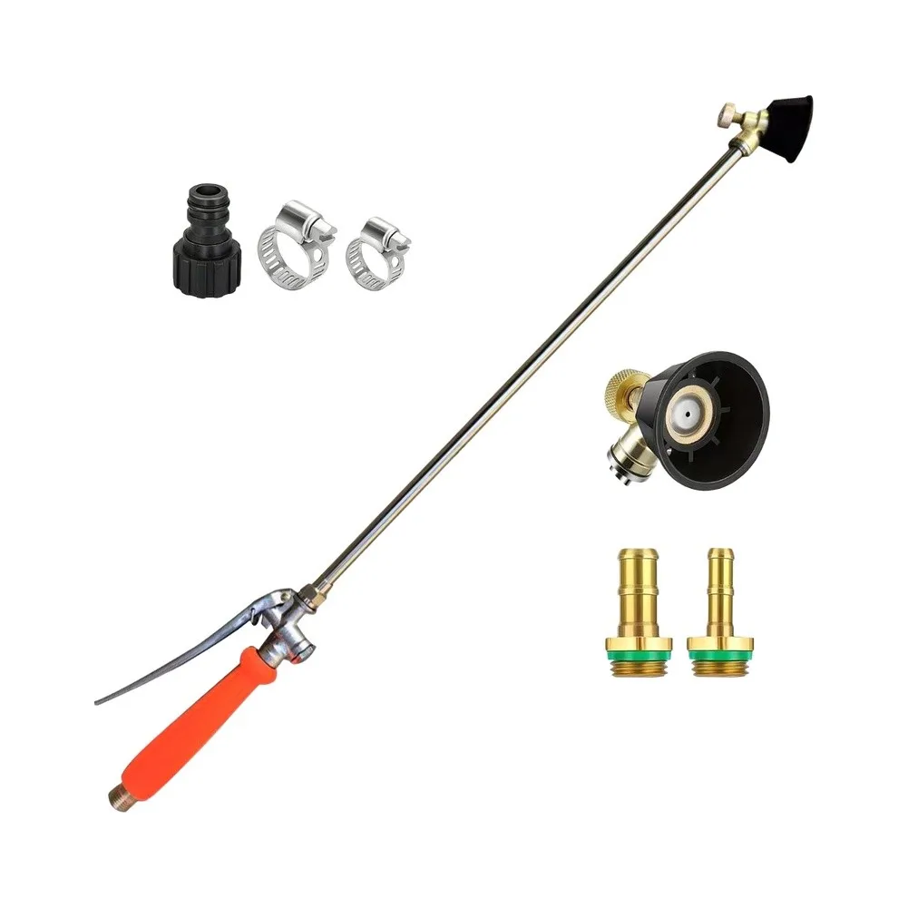 Metal Sprayer Wand Replacement with Locking Handle and Brass Barb Connectors for 1/4 and 3/8 Hoses Featuring Adjustable Nozzle
