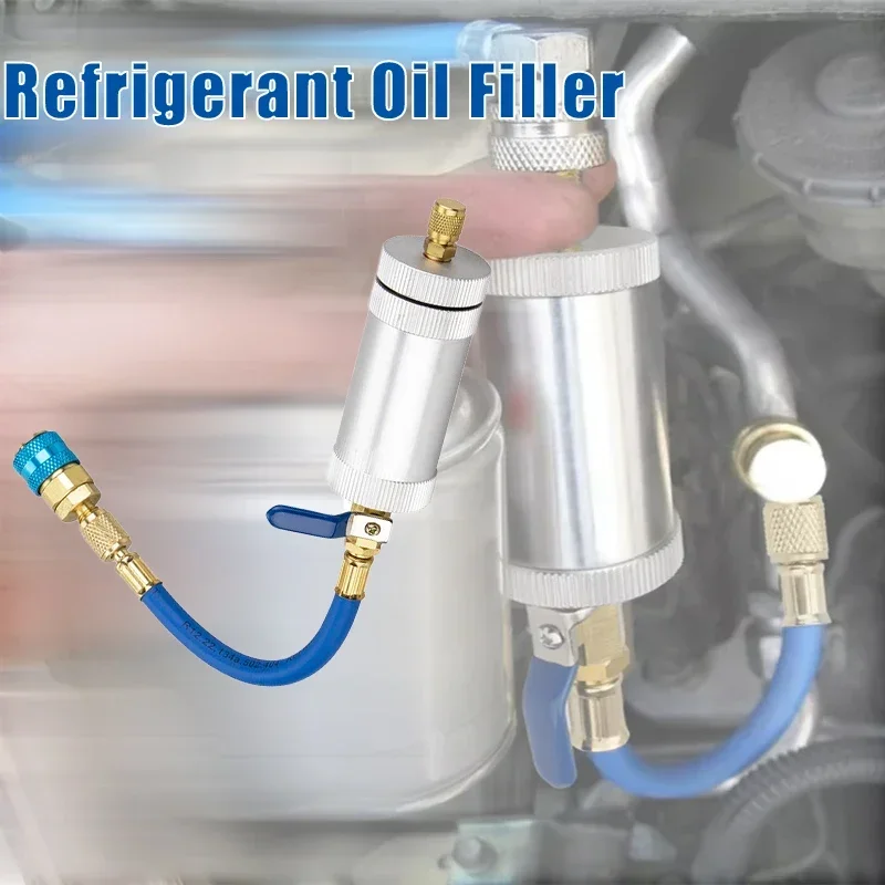 R134a Auto AC Refrigerant Oil Injector Portable Car Aircon Compressor Oil Filler UV Dye Leak Detection Charging Tool
