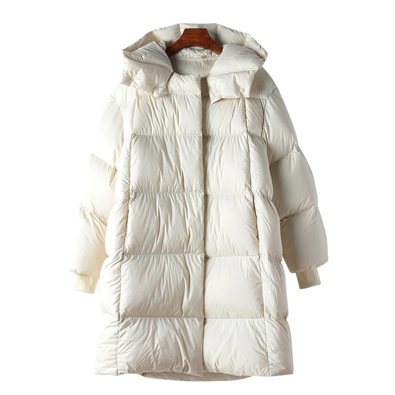 2024 Spring New Casual Hooded 90 White Goose Down Down Jacket Women\'s Simple Loose Korean Style Jacket