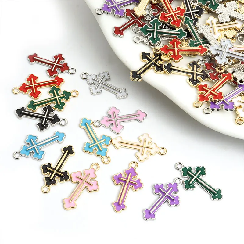 20pcs Multi-Colored Cross Enamel Charms Trendy Lolita Trinkets Accessories for DIY Bracelet Necklace Choker Earrings Keychain