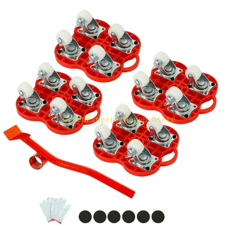 F68D Furniture Moving Transport Roller Set Heavy Duty Lifter Transport Tool Pulley Furniture Mover Roller Wheel Bar Removal
