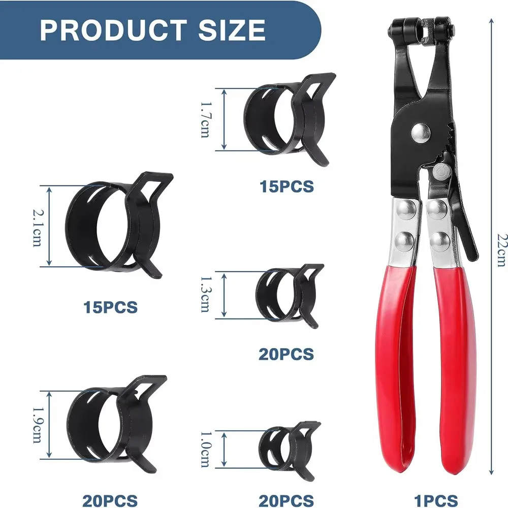 90PCS 10-21mm Spring Band Hose Clamp Fastener - Fuel Line, Low Pressure Air, Water Pipe & Vacuum Hose Clamp Set, Includes Pliers