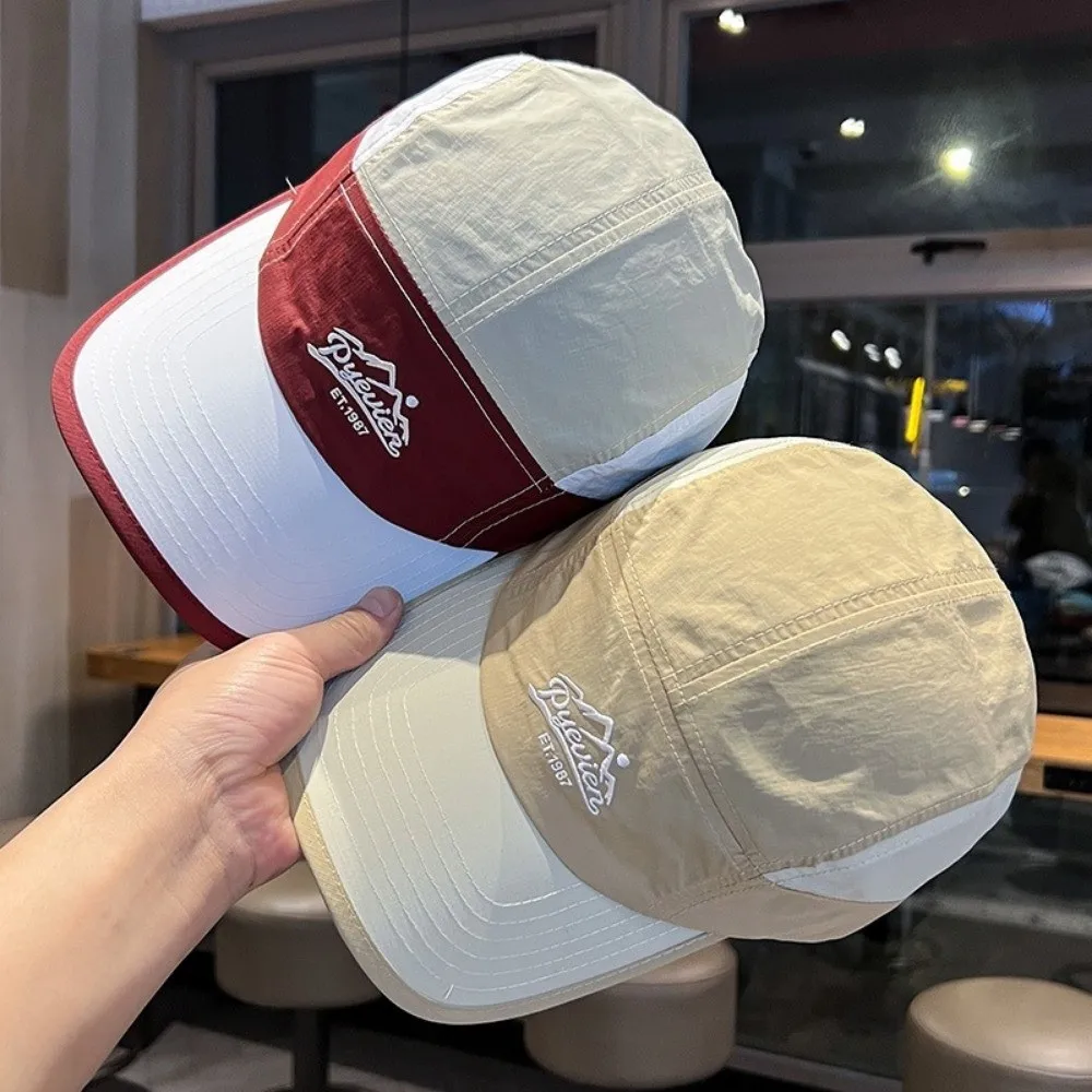 

Korean Quick-dry 5-panel Baseball Cap Spring summer Color-block duckbill cap letter Breathable Thin Sunshade Hat for Men Women