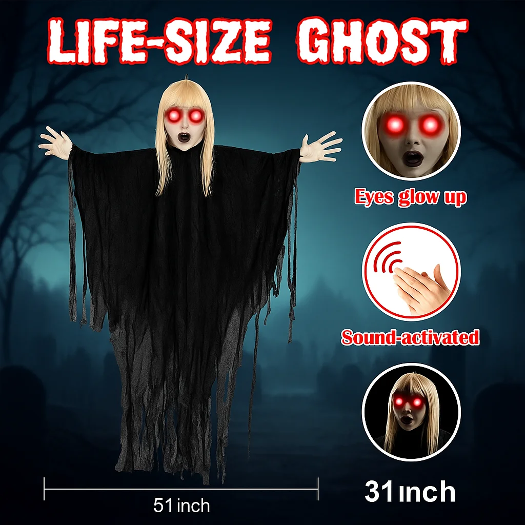 

Электрическая индукционная подвесная кукла-призрак на Хэллоуин, жуткий женский дух, страшный звук, дом с привидениями, украшение ужасов, реквизит для вечеринки