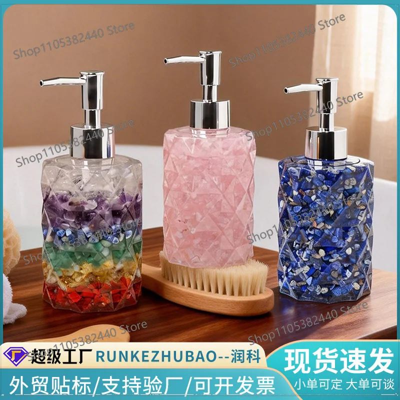 For Natural Crystal Stone Dispenser Bottle, Press Pump Hand Soap Bottle with Gold Pump for Travel & Home