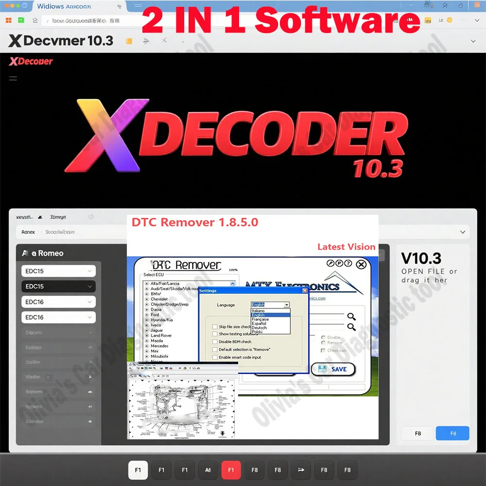 XDECODER V10.3 Accessori auto Strumenti + Dispositivo di rimozione DTC 1.8.5.0 Per KESS KTAG FGTECH Software OBD2 Con Keygen + 9 Sintonia ECU extra