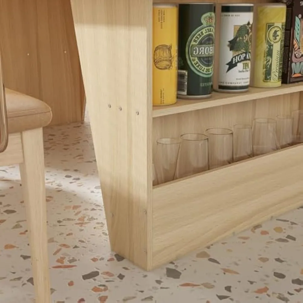 طاولة طعام 78.7 بوصة مع 4 أرفف تخزين تتسع لـ 8-10 أشخاص، طاولة عشاء خشبية حديثة لمطبخ غرفة الطعام، بلوط