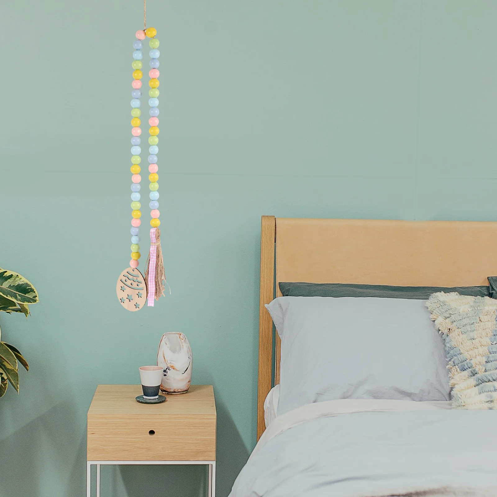 

1Pcs Easter Wooden Beads Hanging Rustic Tassel Pendant Home Wall Decor Decorative Hanging Ornament Easter Wooden Beads String