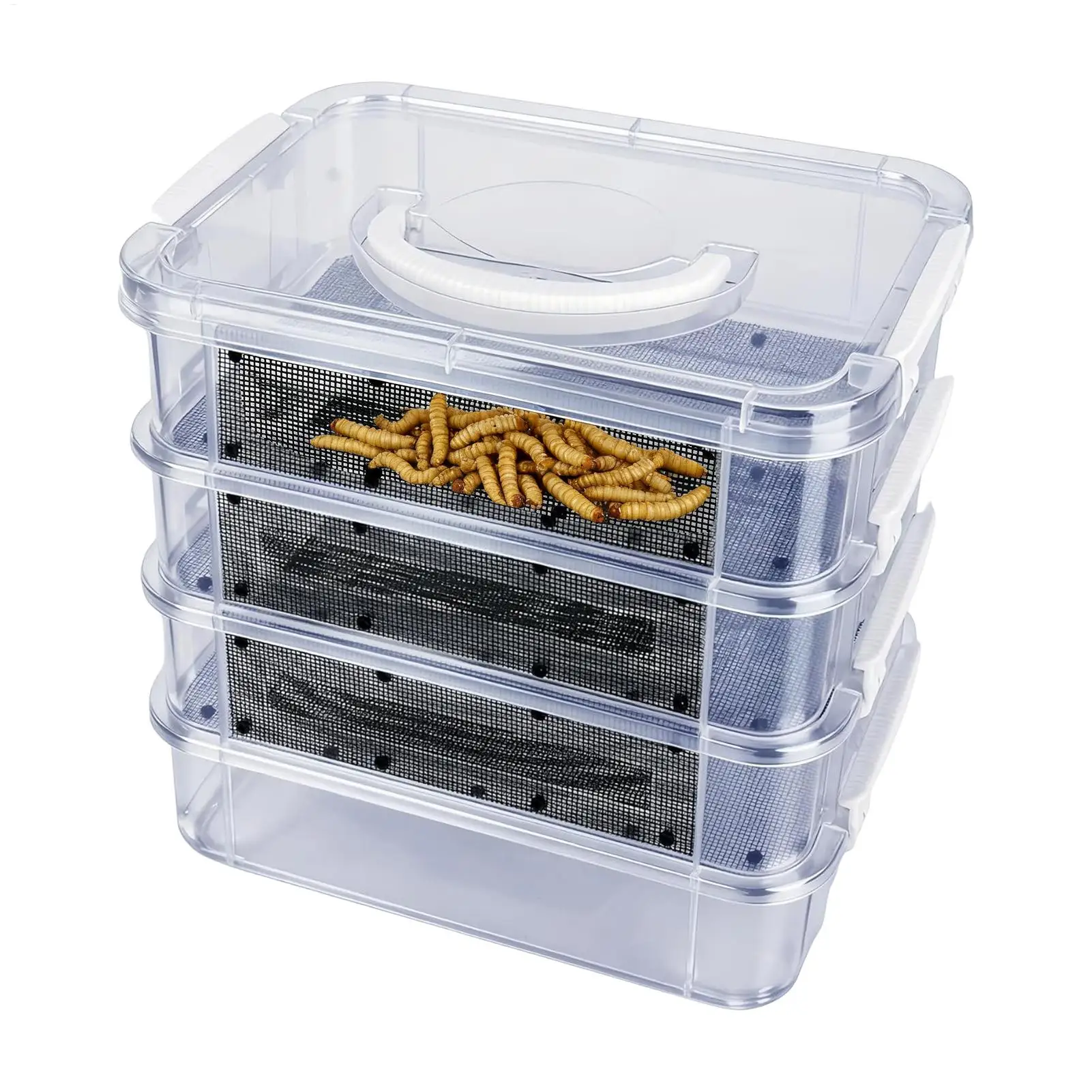

Mealworm Breeding Kit 4 Layer Clear Mesh Farm Container Feeder Insect High Capacity Separator Tool Set Reptile Treat