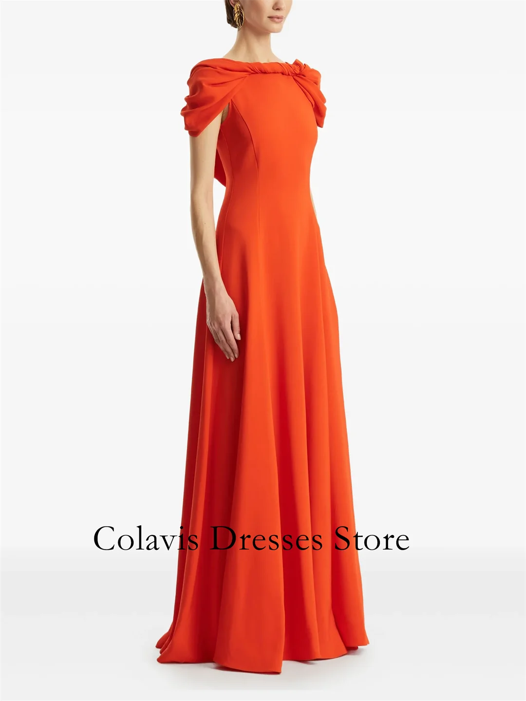 2025 Vestidos de fiesta de satén de manga corta con cuello barco y espalda personalizada, vestido de noche para mujer, vestidos de noche, vestido de fiesta Formal