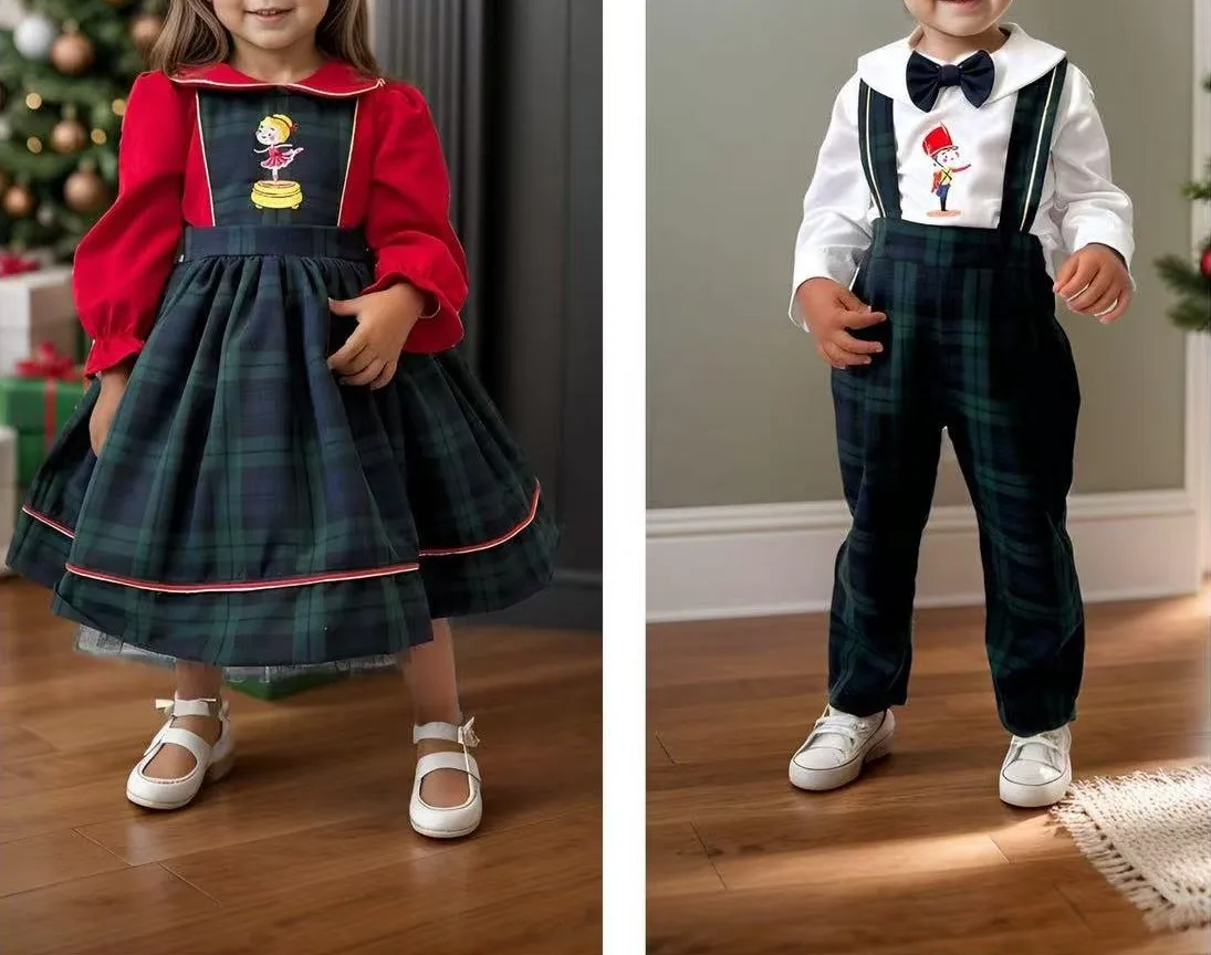 

0-12Y Baby Girl Autumn Winter Green Plaid Deer Embroidery Vintage Spanish Princess Ball Gown Dress for Eid Causal C146