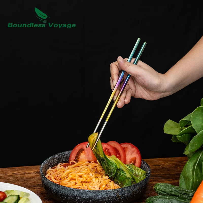 Boundless Voyage Colorful Titanium Chopsticks Outdoor Tableware Camping Daily Ultralight Curlery 1 Pair Ti1005T