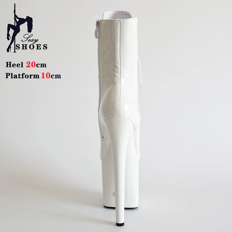 Spring Women Shoes Strip Show 20CM Extreme High Heels Pole Dancing White Modern Boots Round Toe Platform Lace-up Short Boots