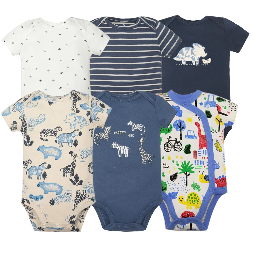 6Pieces NewBorn Bodysuit Cartoon Print Baby Boy Clothes Short SleeveSoft Cotton Baby Girl Clothes 0-24M Infant Bebe Romper