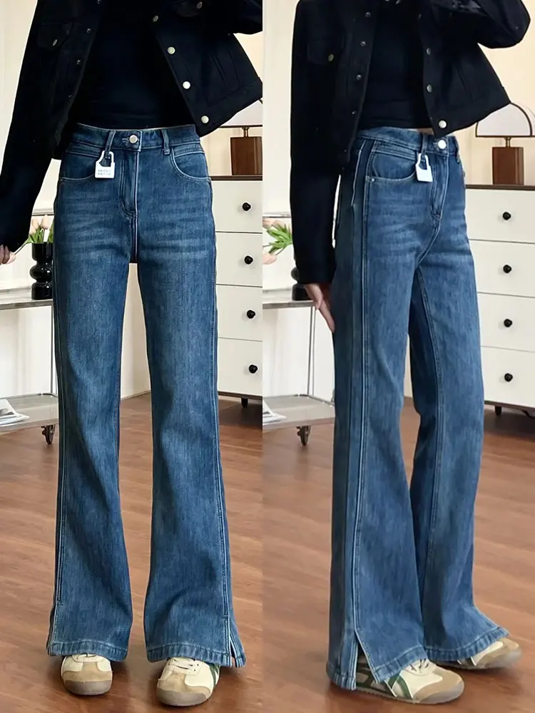 plus Size Women's Micro-spicy Denim Jeans High Waist Flared Legs Breathable Elasticity for Pear Shaped plus Size Slimming Pants