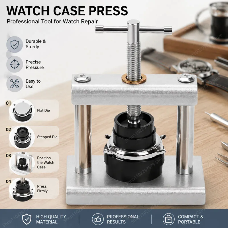 Desktop Metal Watch Cover Repair Machine, Square And Round Soft Plastic Mold, Watch Back Cover Pressing And Anti-Scratch Tool.