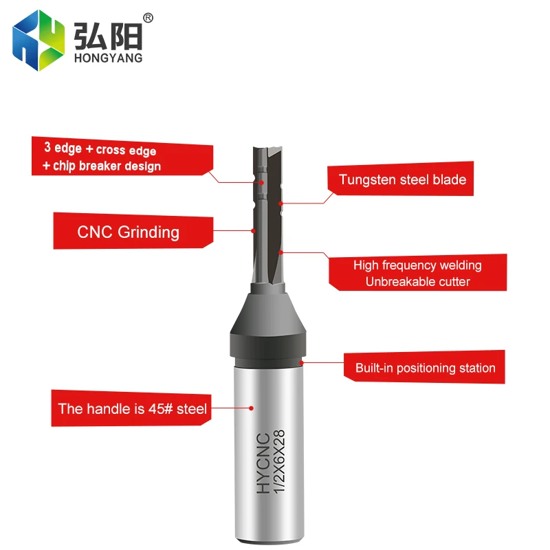 TCT-Fraise Droite CNC à 3 Bords avec Poignée de 12.7mm, Calcul, Embout de Rainurage de Garniture