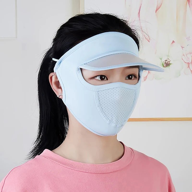 

Summer Sunscreen Ice Silk Mask UV Protection Face Cover Sunscreen Veil Face With Brim Outdoor Cycling Sun Protection Hats Caps
