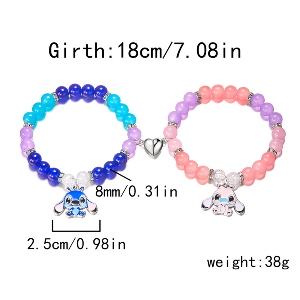 2pcs/set Disney Stitch Anime Bracelets Love Magnet Rope Chain Wristband Set for Kids And Couples Boy Girl Birthday Gift