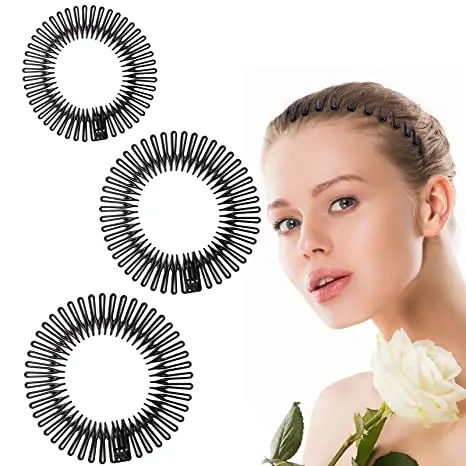 15 Stück volle runde Stretch kamm Stirnbänder flexible Kunststoff Kreis Haar wickel Haarband halter – Detail 10