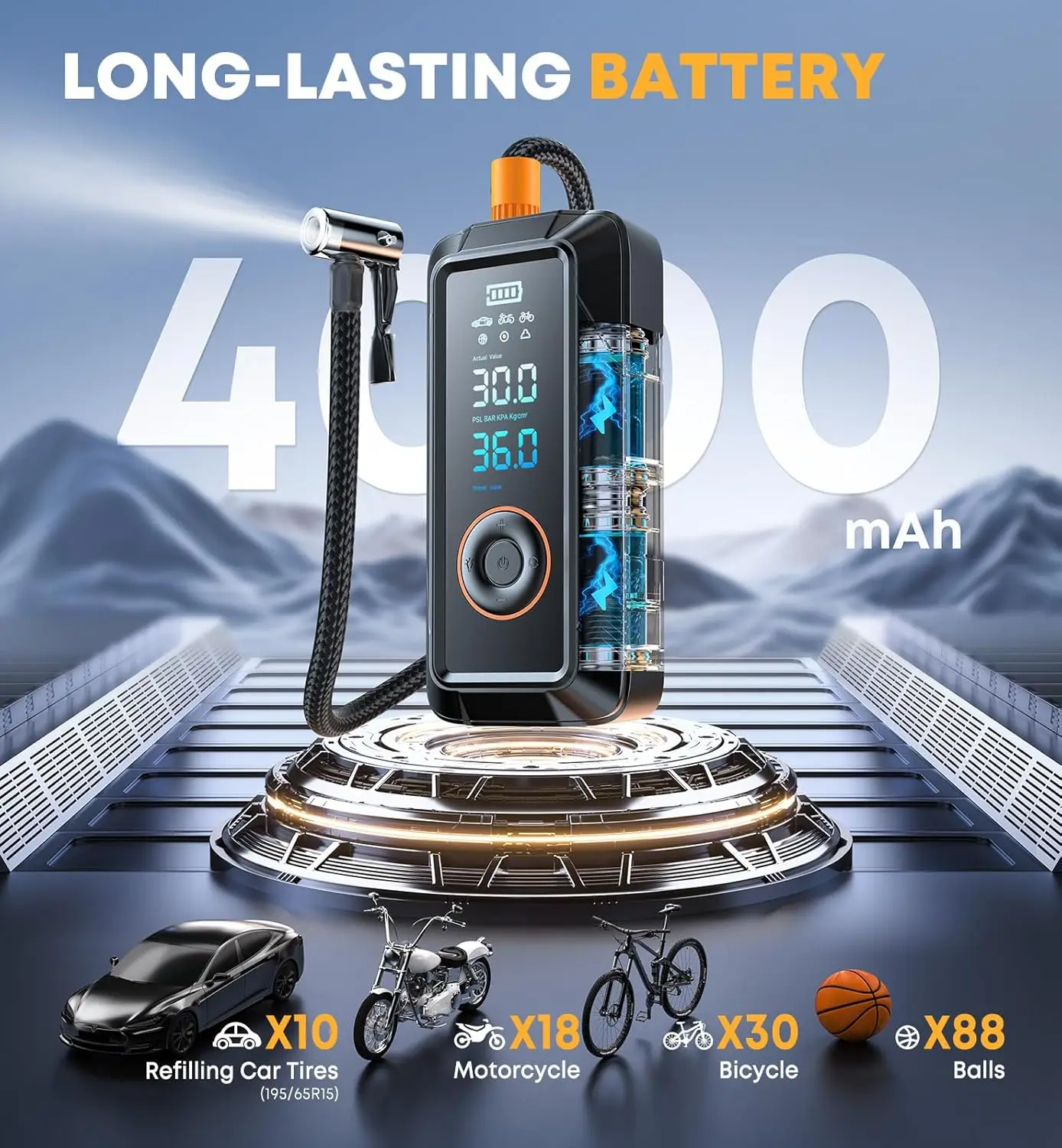 منفاخ إطارات محمول 150 رطل لكل بوصة مربعة ضاغط هواء - مضخة تيار مستمر لاسلكية للسيارات والدراجات النارية والكرات مع مقياس، 4X أسرع، Chri