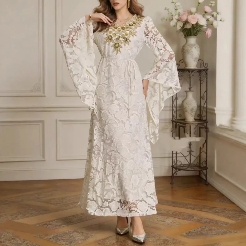 

Heavy-Duty Design Jacquard Dress Women2026New Style With Waist-Cinching Straps And Elegant DesignVCollared Party Dress