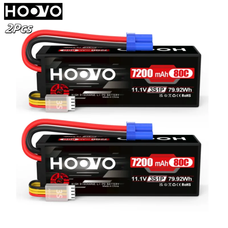 HOOVO 11.1V Lipo Battery 3S 7200mAh 80C Hard Case RC Battery Batteries with EC5 Connector Plug for RC Vehicles Car Truck Boats