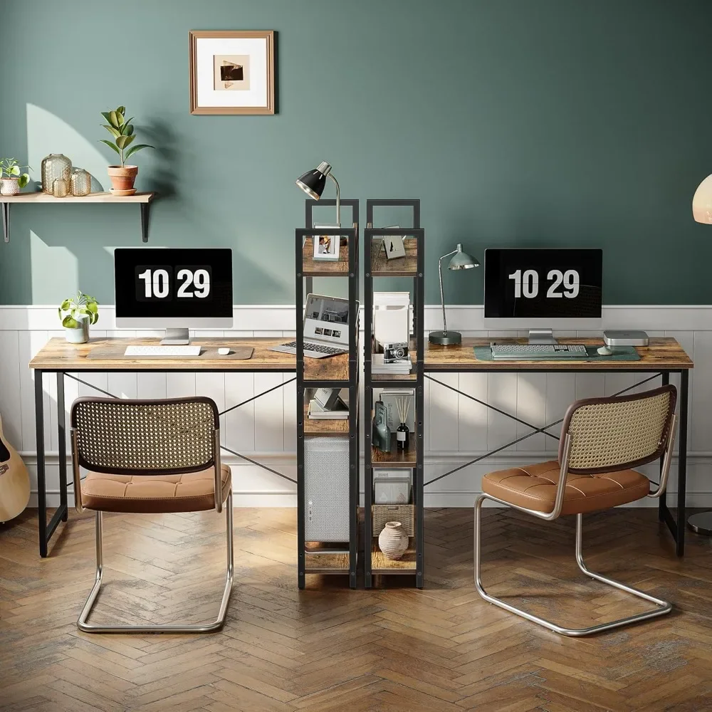 

Computer corner desk, reversible L-shaped desk with storage rack, bookshelf, hooked home office desk, small L learning desk