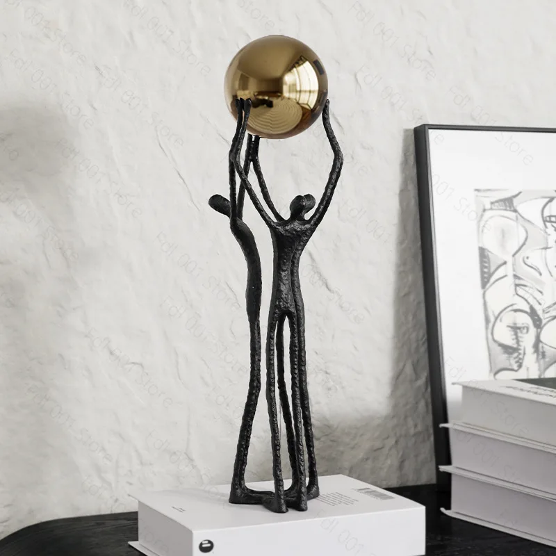 Resin Handicrafts Simulated Human Figure Sculpture Golden Ball Ball-bearer Figurine Figurine Home Decoration Accessories