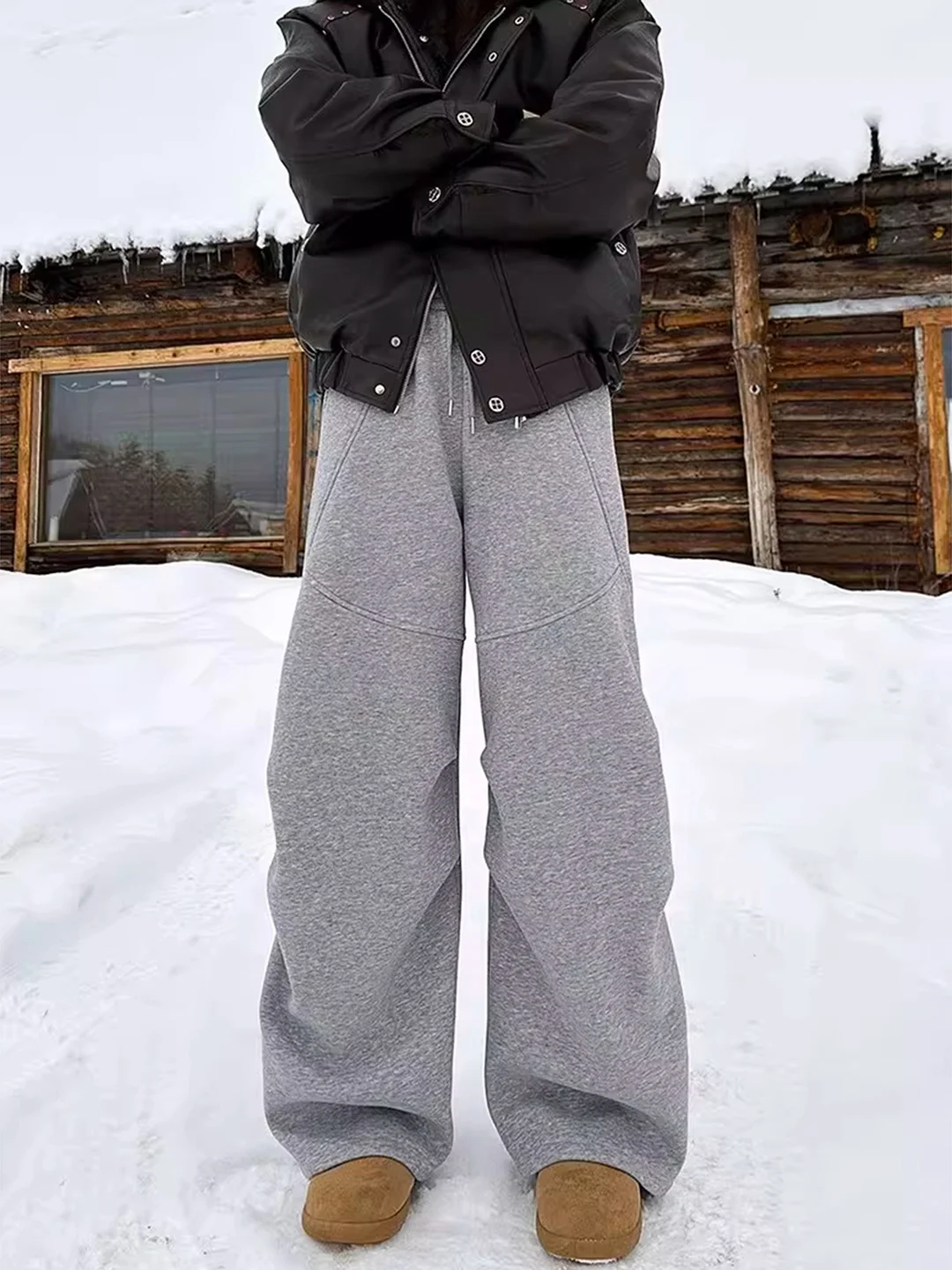 

Серые мужские зимние спортивные повседневные брюки на флисовой подкладке, прямые, плиссированные, с драпировкой, удобные брюки для отдыха