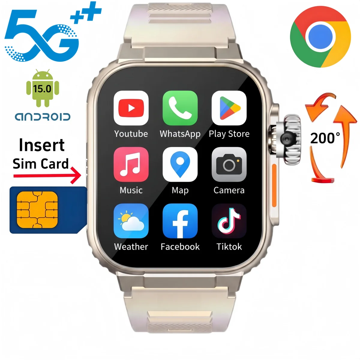 S13 Ultra MAX 5G LTE Android 15.0 Smartwatch With 2.39-inch AMOLED Display with 200° Rotating Camera SIM Card Slot GPS WiFi