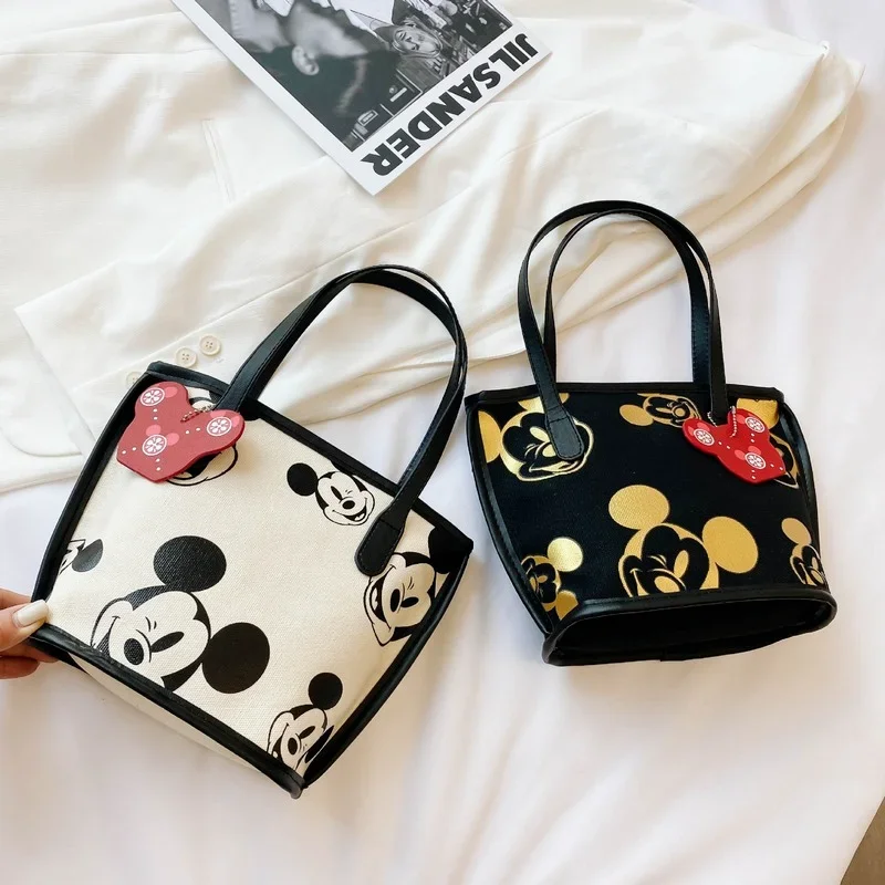 2024 New Disney Mickey Fashion Women\'s Handbag Canvas Large Capacity Casual Shoulder Bag Girls Makeup Storage Bag Ladies Bag