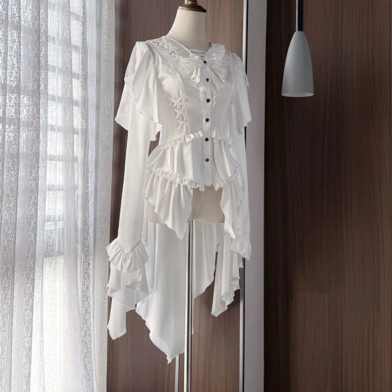 

Gothic Prince Lolita Elegant Blouses Japanese Victorian Vintage Trailing Shirt Y2k Aesthetic Long Sleeve Top for Women Cosplay