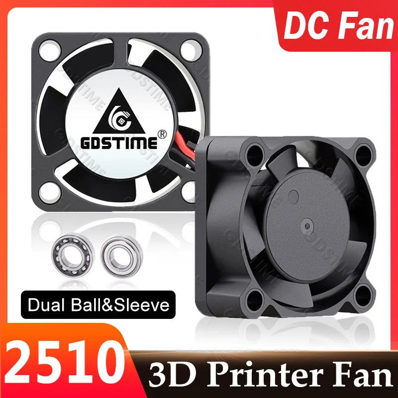 

Gdstime 2510 Mini PC Cooler 25x25x10mm 25mm 3D Printer Fan DC 24V 12V 5V 2PIN Dual Ball Axial Cooling Fan High Speed Radiator
