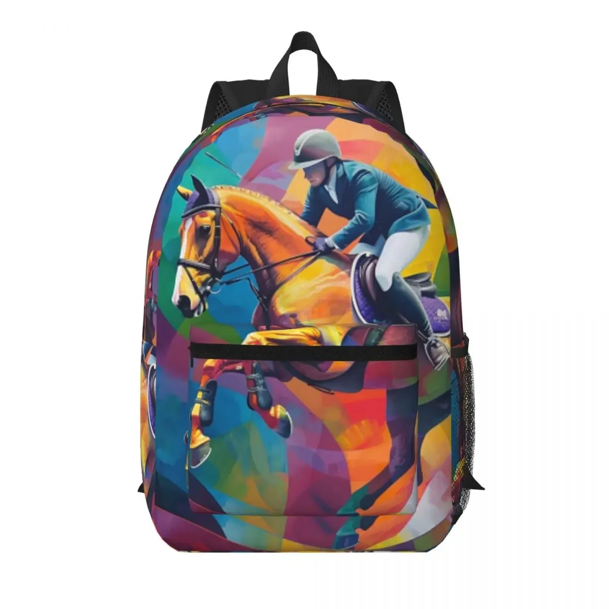 Vibrant Equestrian Horse Racing Student Backpack School Bag Hiking Travel Daypack for Boys Girls Bookbag Shoulder Bags