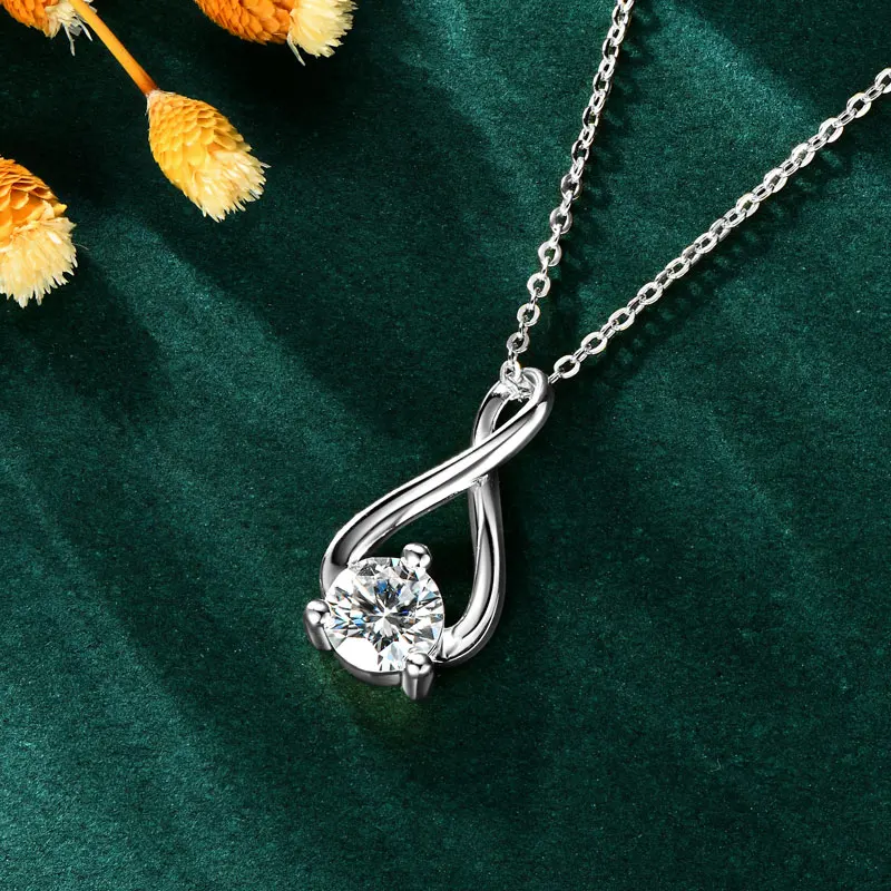IOGOU Single Stone 6.5MM 1CT D-Color Moissanite Necklace S925 Sterling Silver Infinity Pendant Necklace for Women Fine Jewelry