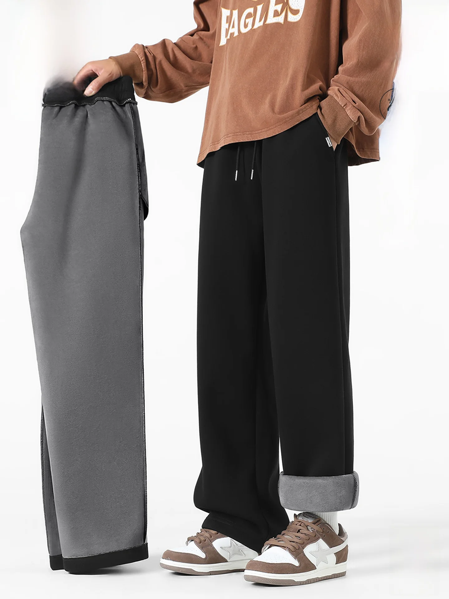 

Men's Fce Lined Straight Leg Pants Warm Loose Fit Casual Trousers for Winter Comfortable Cotton Blend Pants