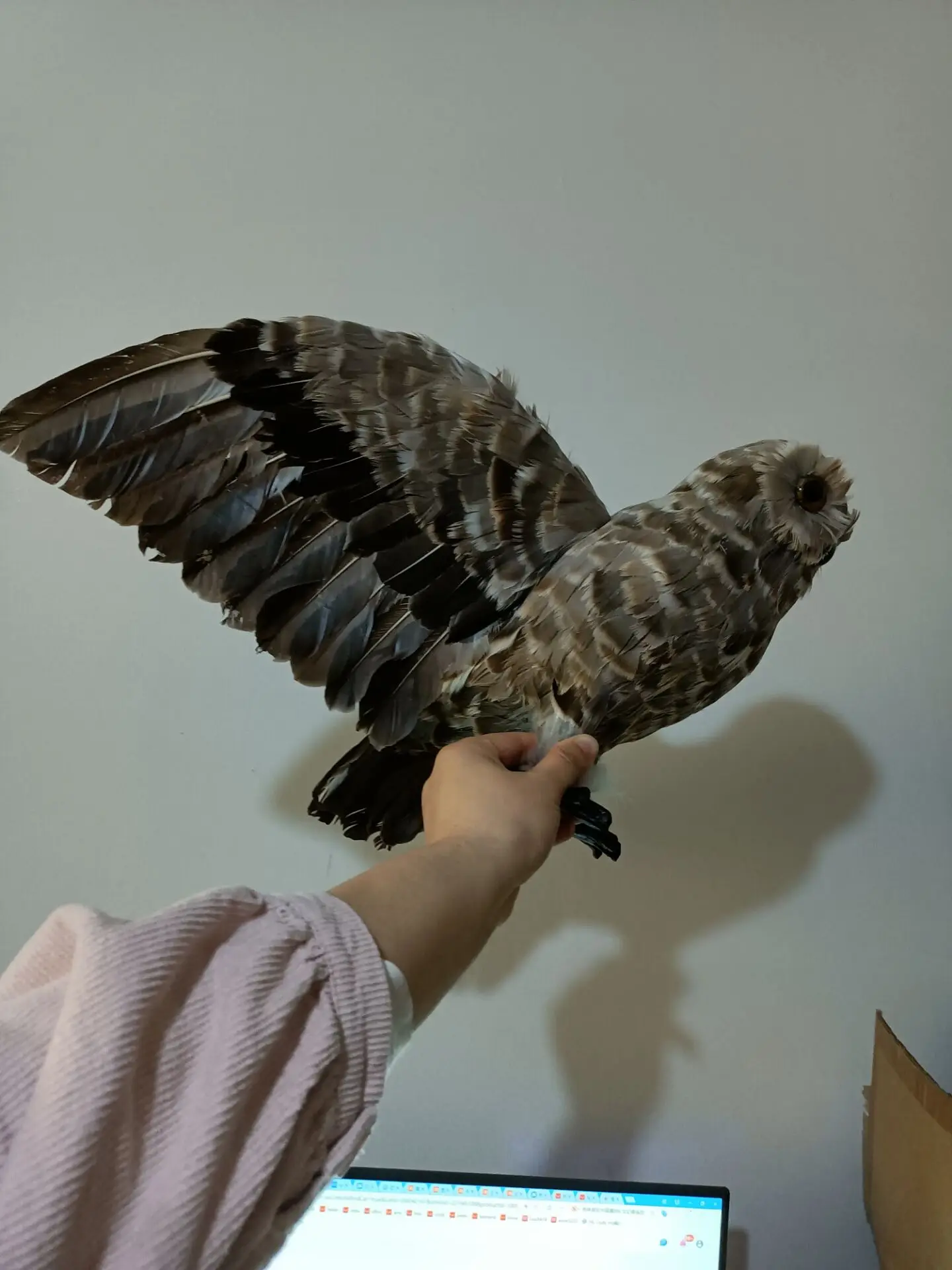 Gray Owl Model Simulation Foam & Feather Big Owl Wings Home Decoration Gift Approximately 32x60cm
