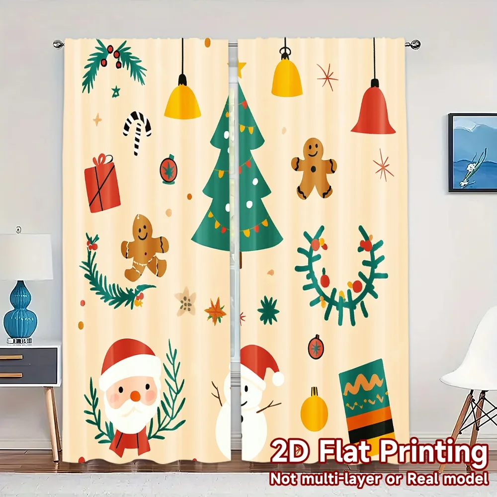 2pcs,Curtains Christmas Tree Snowman Santa Claus (2) Light Filtering Chic Curtains Prints Light Filtering Curtains Decorations