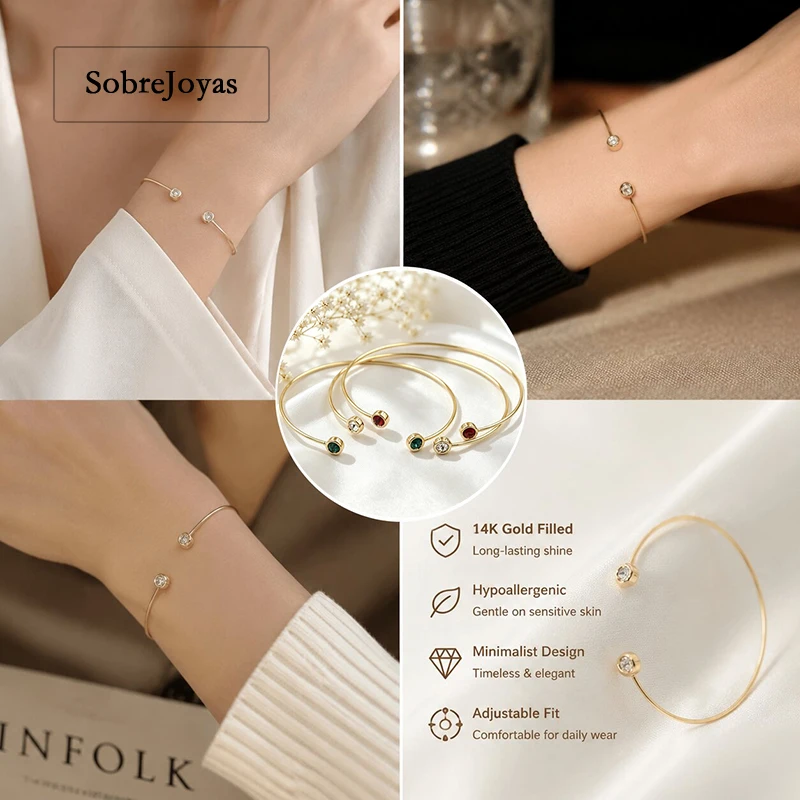 Dainty 14K Gold-Filled Adjustable Cuff with Bezel Set CZ