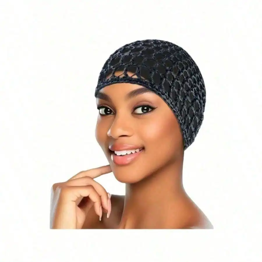 1PCS/One-Piece Crocheted Mesh Hairnet Set, Knitted Scarf And Hat, Women's Thickened Hairnet, Sleep Scarf Cover, Black Hairnet, Long Straight Hair Protection Cap, Ballet Hat.
