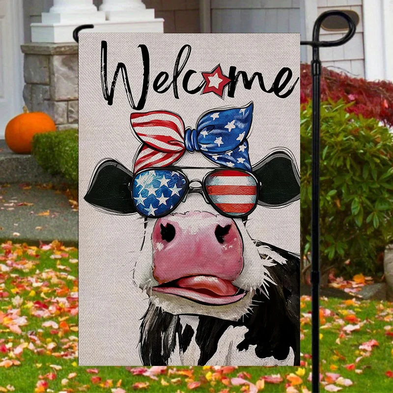 2D Flat 2D Flat Independence Day Calf Welcome Garden Flag, Double-Sided Vertical 12.0X18.0inch