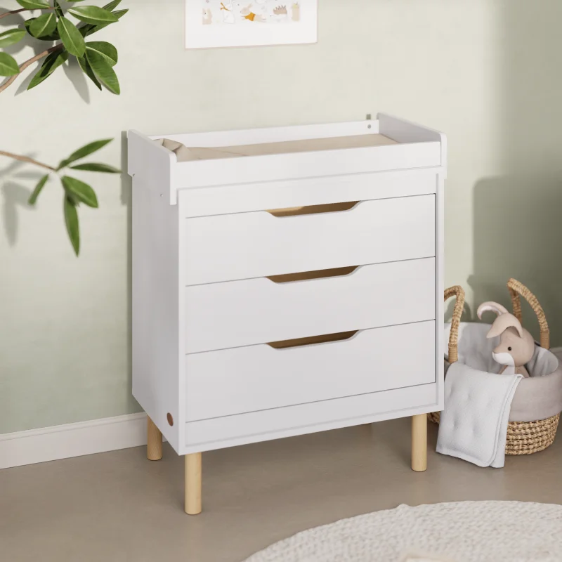 Perla Custom Logo 3-Drawer Antique Nightstand Cabinets Kids Bedroom Furniture Set with Changing Tray