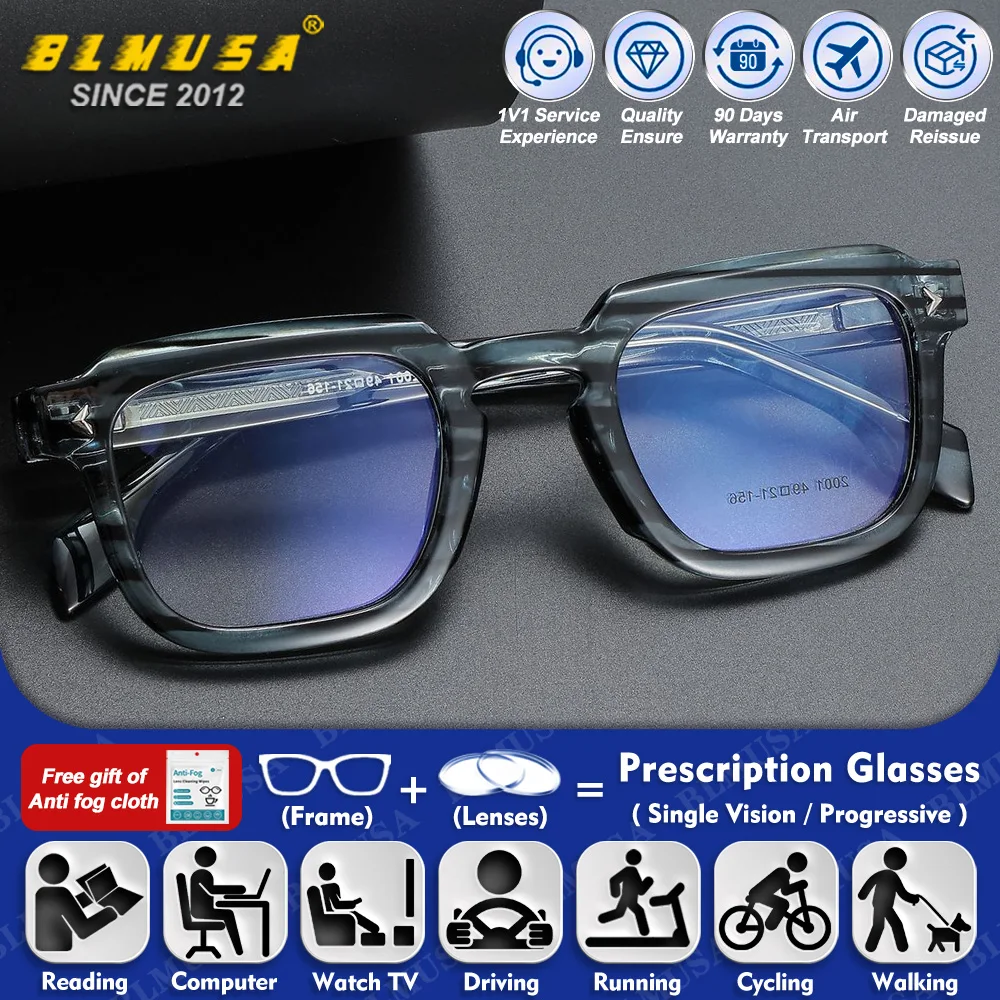 

BLMUSA (S) Retro Polygonal Frame For Men Myopia Prescription Reading Glasses Anti Blue Light Photochromic Multifocal Eyeware
