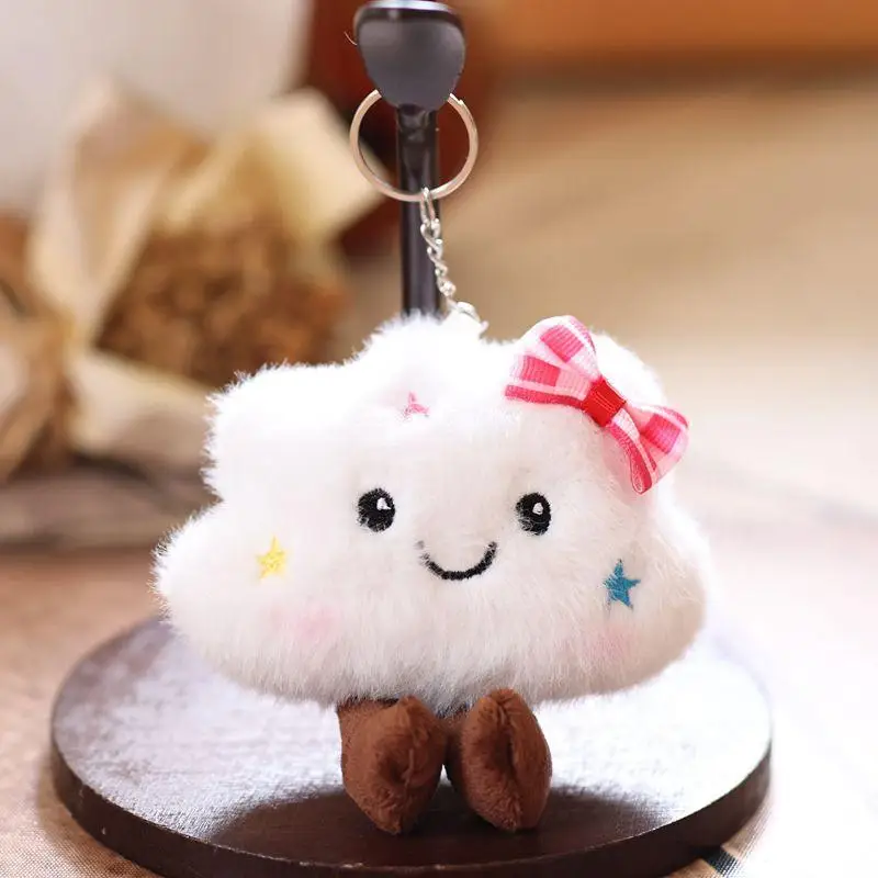 Schattige mini-paar hanger witte wolk pluche pop sleutelhanger, ideaal voor rugzak of boekentasversiering