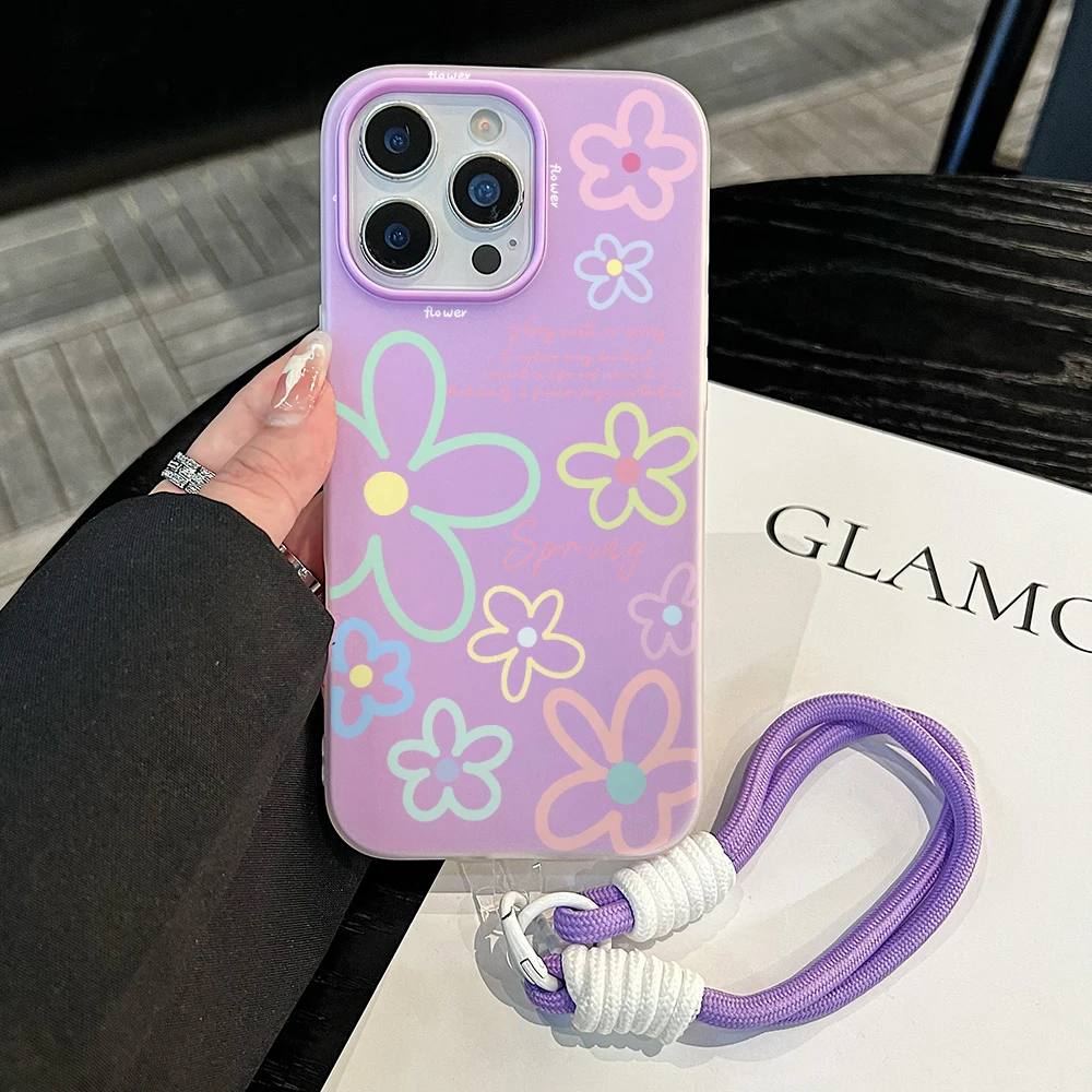 Wrist Strap TPU Phone Case For Redmi Note 14 Pro Plus 5G 14 13 Pro 12 11 10 14C 13C 15C 4G 5G Korean Flowers With Lanyard Cover view 6